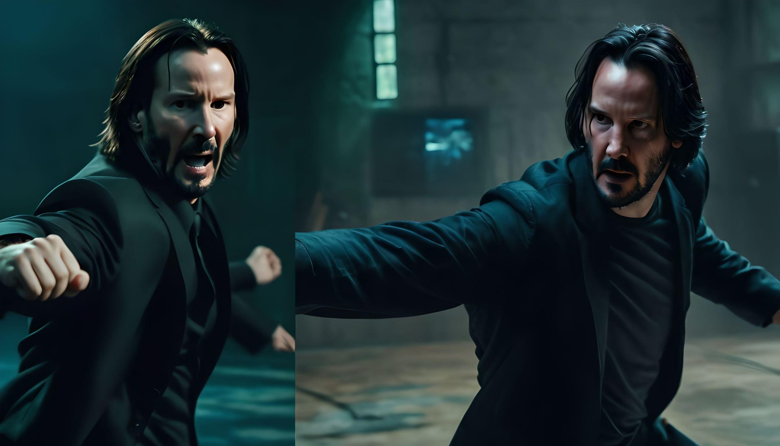 AI envisioning Keanu Reeves in fight scenes