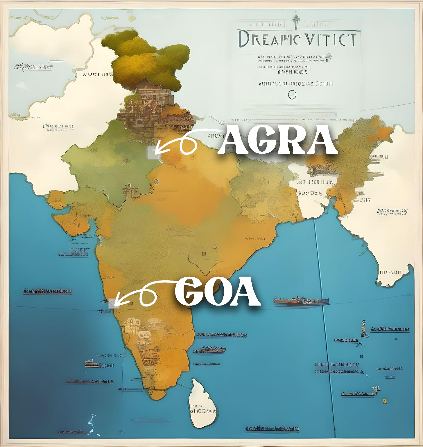 India showing the province of Goa and the location of Agra