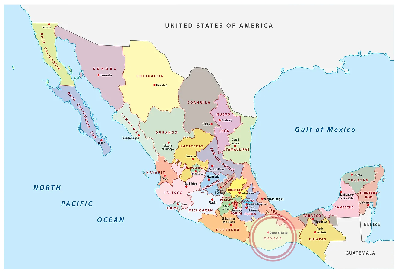 Map of Mexico highlighting Oaxaca for Couch Potato Travel