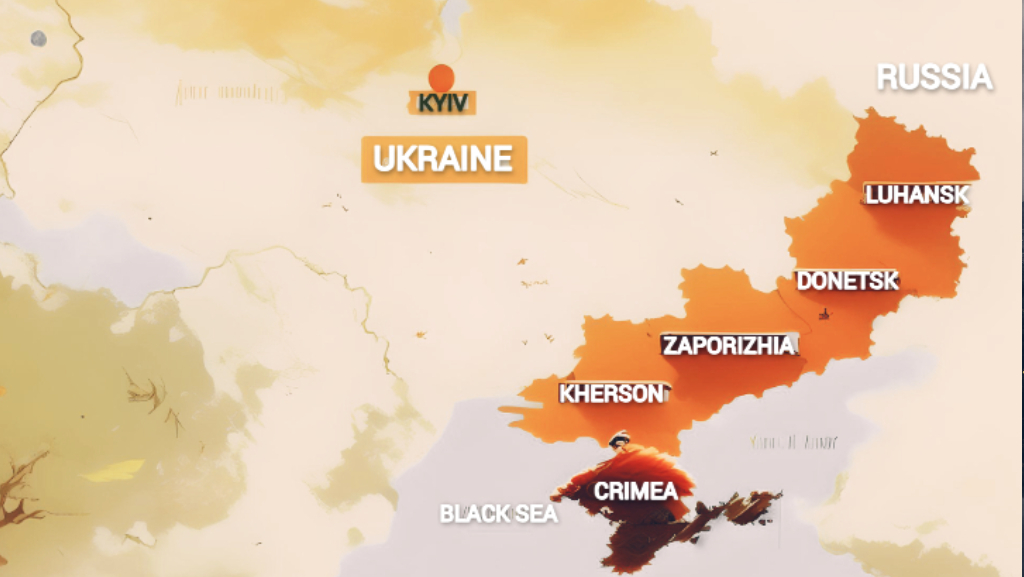 Specific map of Ukraine regions being fought over