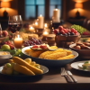 AI generated image of a banquet table which demonstrates food most prevalent in our lives